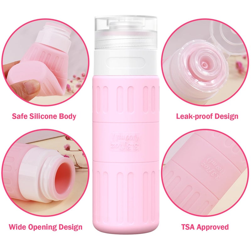 GLAMFIELDS Travel Bottles for Toiletries,TSA Approved 3.3oz Size LeakProof Silicone Toiletry Containers for Shampoo, Conditioner,Easy to Squeeze，Portable Travel Essentials for Lotion(18 Pack) Macaron - Image 3